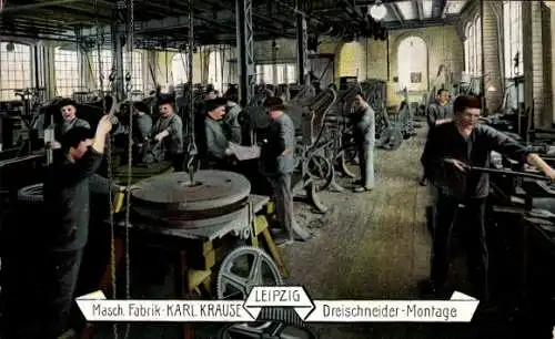 Ak Leipzig in Sachsen, Maschinenfabrik Karl Krause, Dreischneider Montage