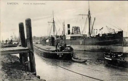 Ak Emden in Ostfriesland, Außenhafen, Dampfer