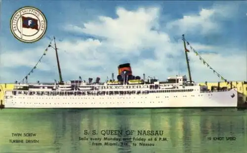 Ak Dampfer SS Queen of Nassau, Eastern Shipping Corp