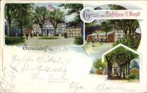 Litho Israelsdorf Lübeck in Schleswig Holstein, Caféhaus H. Wendt