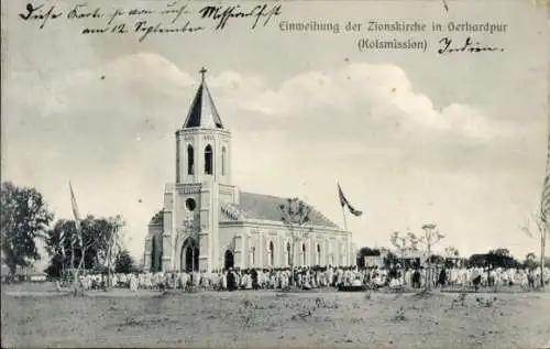 Ak Indien, Einweihung der Zionskirche in Gerhardpur, Missionskirche, Kolsmission