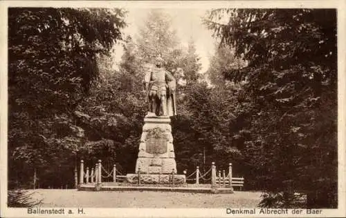 Ak Ballenstedt im Harz, Denkmal Albrecht der Bär, Bildhauer Arthur Schulz