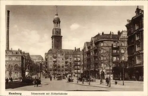 Ak Hamburg Altstadt, Schaarmarkt mit Michaeliskirche