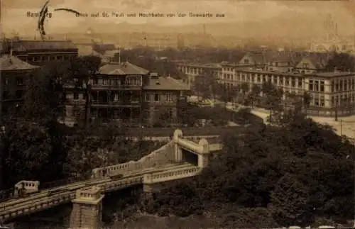 Ak Hamburg Mitte St. Pauli, Blick von der Seewarte aus, Hochbahn