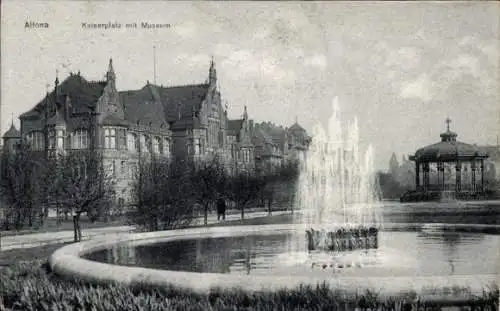 Ak Hamburg Altona, Kaiserplatz mit Museum, Brunnen