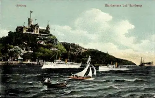 Ak Hamburg Altona Blankenese, Süllberg mit Gasthaus, Boote