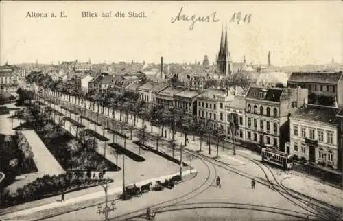 Ak Hamburg Altona, Teilansicht, Straßenbahn