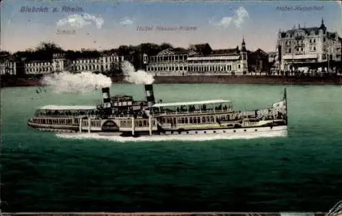 Ak Biebrich am Rhein Wiesbaden, Schloss, Hotel Nassau-Krone, Hotel-Kaiserhof, Dampfschiff