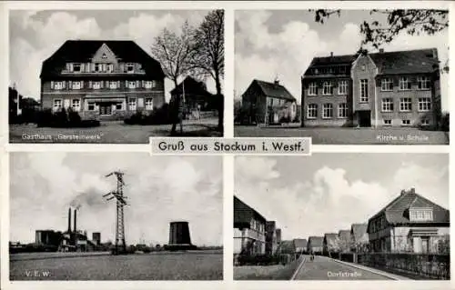 Ak Stockum Sundern im Sauerland, Kirche, Schule, Dorfstraße, Gasthaus Gersteinwerk, VEW