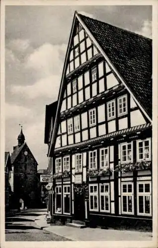 Ak Blomberg in Lippe, Konditorei Cafe Reineke, Fachwerkhaus