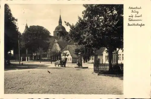 Ak Burg auf der Insel Fehmarn, Breitestraße, Kirche, Brunnen, Pferdegespann