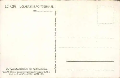 Ak Leipzig, Völkerschlachtdenkmal, Glaubensstärke im Ruhmesmale
