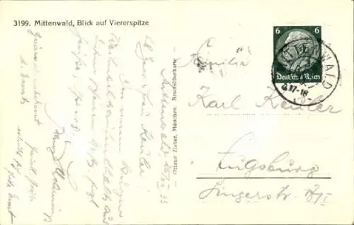 Ak Mittenwald in Oberbayern, Teilansicht, Viererspitze