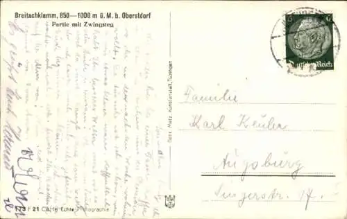 Ak Tiefenbach Oberstdorf im Oberallgäu, Breitachklamm, Zwingsteg