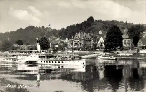 Ak Stadt Wehlen an der Elbe Sachsen, Salondampfer Leipzig, Blick auf den Ort