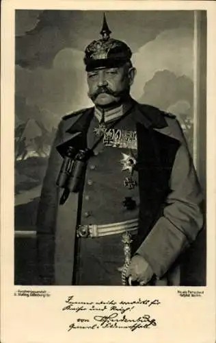 Ak Generalfeldmarschall Paul von Hindenburg, Portrait, Feldstecher, Orden