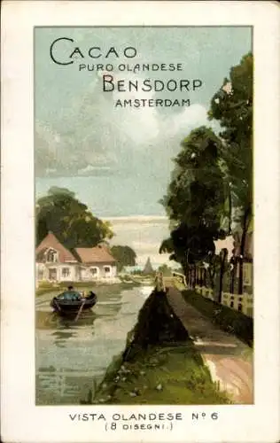 Litho Reklame, Cacao Bensdorp, Holländische Landschaft