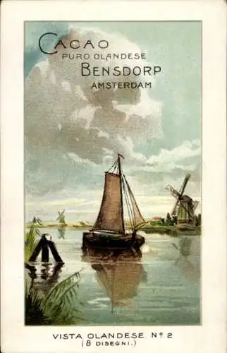 Litho Reklame, Cacao Bensdorp, Holländische Landschaft