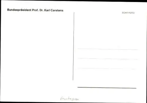 Ak Politiker Karl Carstens, ehem. Bundespräsident, Portrait, Autogramm