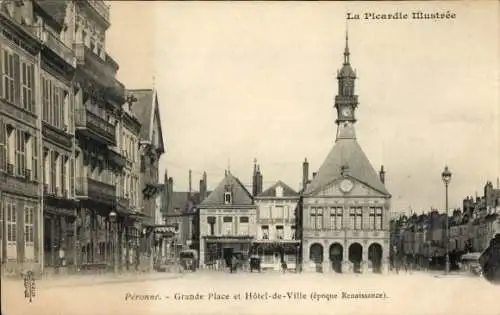 Ak Péronne Somme, Marktplatz, Rathaus