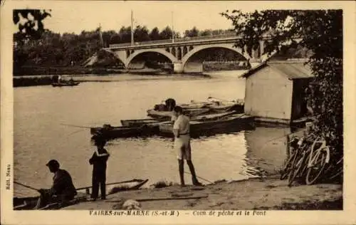 Ak Vaires sur Marne Seine et Marne, Coin de peche, Pont