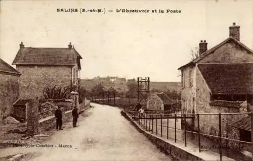 Ak Salins Seine et Marne, l'Abreuvoir, Poste