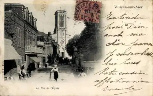 Ak Villers sur Mer Calvados, La Rue de l'Eglise