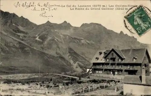 Ak Col du Lautaret Hautes-Alpes, Les Ghalets-Hotels, La Roche du Grand Galibier