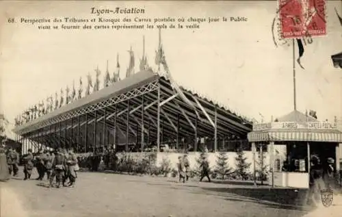 Ak Lyon Rhône, Luftfahrt, Perspective des Tribunes, Kiosque des Maps