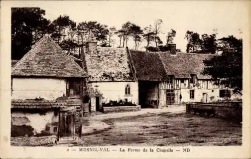 Ak Mesnil Val Seine Maritime, Ferme de la Chapelle, Fachwerk