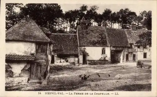 Ak Mesnil Val Seine Maritime, Ferme de la Chapelle, Fachwerk