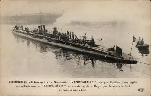 Ak Cherbourg, U-Boot der Vendemiaire, nach einer Kollision mit der Saint Louis