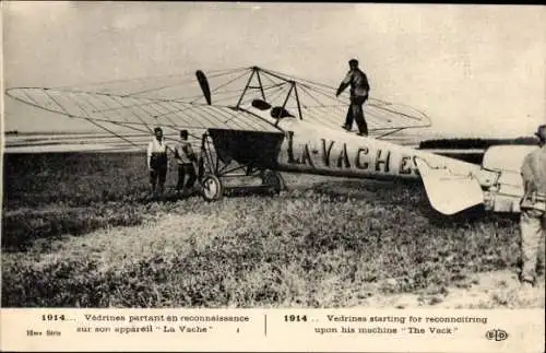 Ak Vedrines verlässt seinen Aufklärungsflug auf seinem Gerät La Vache