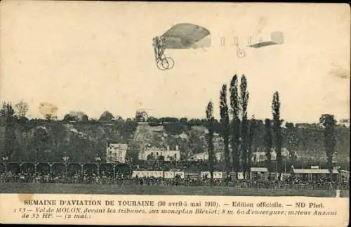 Ak Touraine Aviation Week 1910, Molon, Bleriot Eindecker