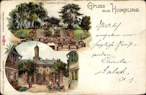 Litho Homburg in der Pfalz Saarland, Elisabethen Brunnen, Schloss