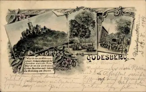 Litho Bad Godesberg Bonn am Rhein, Teilansichten, Gedicht