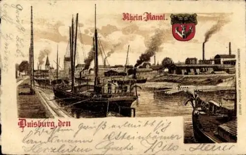 Litho Duisburg im Ruhrgebiet, Rheinkanal, Wappen