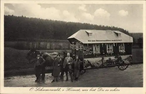 Ak Schwarzwaldhaus auf Rädern, Reisende, J. Wichterich aus Köln