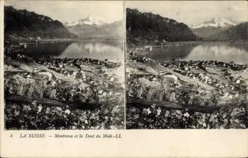 Stereo Ak Montreux Kanton Waadt Schweiz, Panorama, Dent du Midi