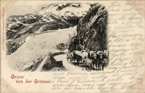 Ak Kanton Bern Schweiz, Grimsel, Grimselpass, Kutsche