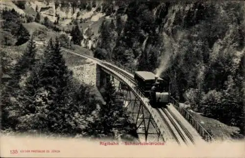 Ak Vitznau Kanton Luzern, Rigibahn, Schnurtobelbrücke