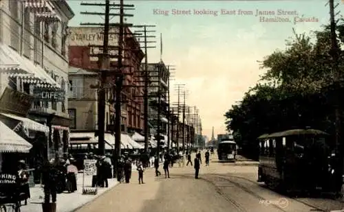 Ak Hamilton Ontario Kanada, King Street Blick nach Osten von der James Street