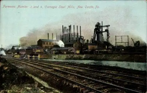 Ak New Castle Pennsylvania USA, Öfen Nr. 3 und 4, Carnegie Steel Mills