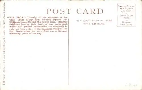 Ak Detroit Michigan USA, Flussufer