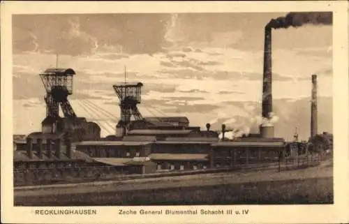 Ak Recklinghausen im Ruhrgebiet, Zeche General Blumenthal, Schacht III und IV