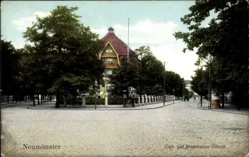 Ak Neumünster in Holstein, Carlstraße und Rendsburger Straße