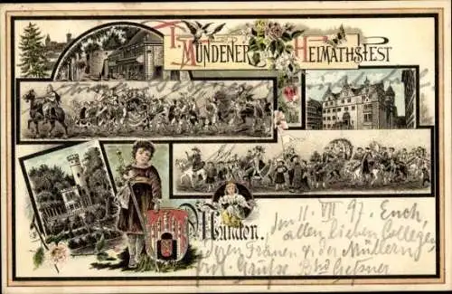 Litho Hann. Münden, Heimatfest, Junge, Rathaus, Wappen