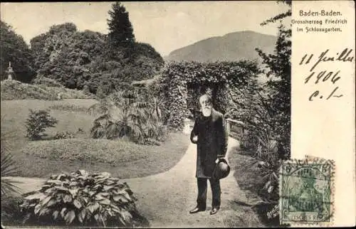 Ak Baden Baden am Schwarzwald, Großherzog Friedrich im Schlossgarten