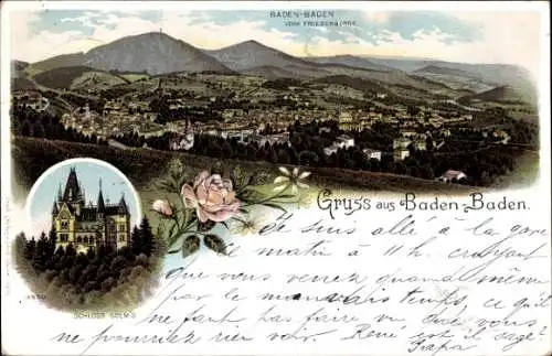 Litho Baden Baden am Schwarzwald, Gesamtansicht, Schloss Solms