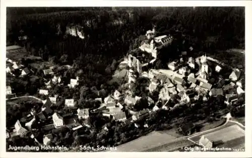 Ak Hohnstein Sächs. Schweiz, Fliegeraufnahme, Jugendburg